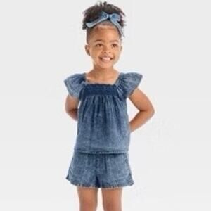 Toddler Girls Floral Top and Shorts Set Medium Indigo sz 2T